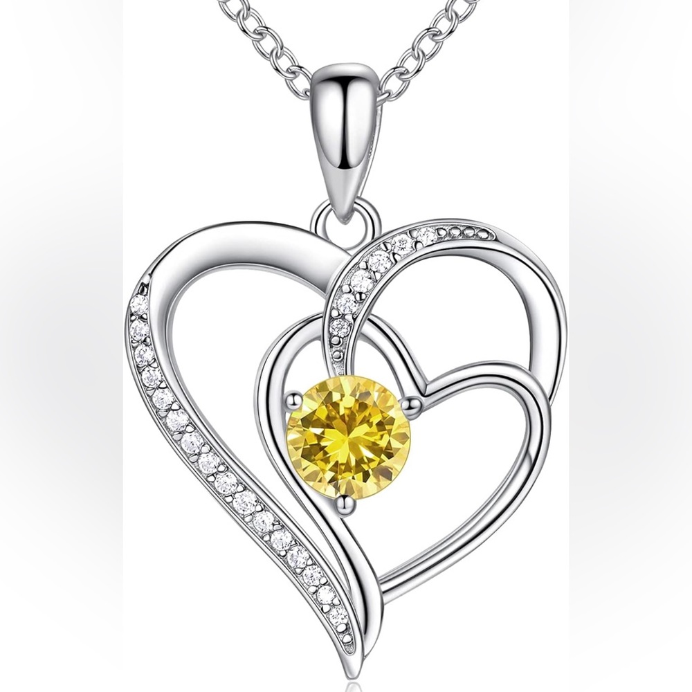 925 Silver 18” Heart Necklace with Yellow Gemstone 💛